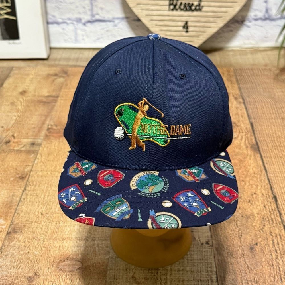 Notre Dame Golf Print Hat Cap Vintage One Size